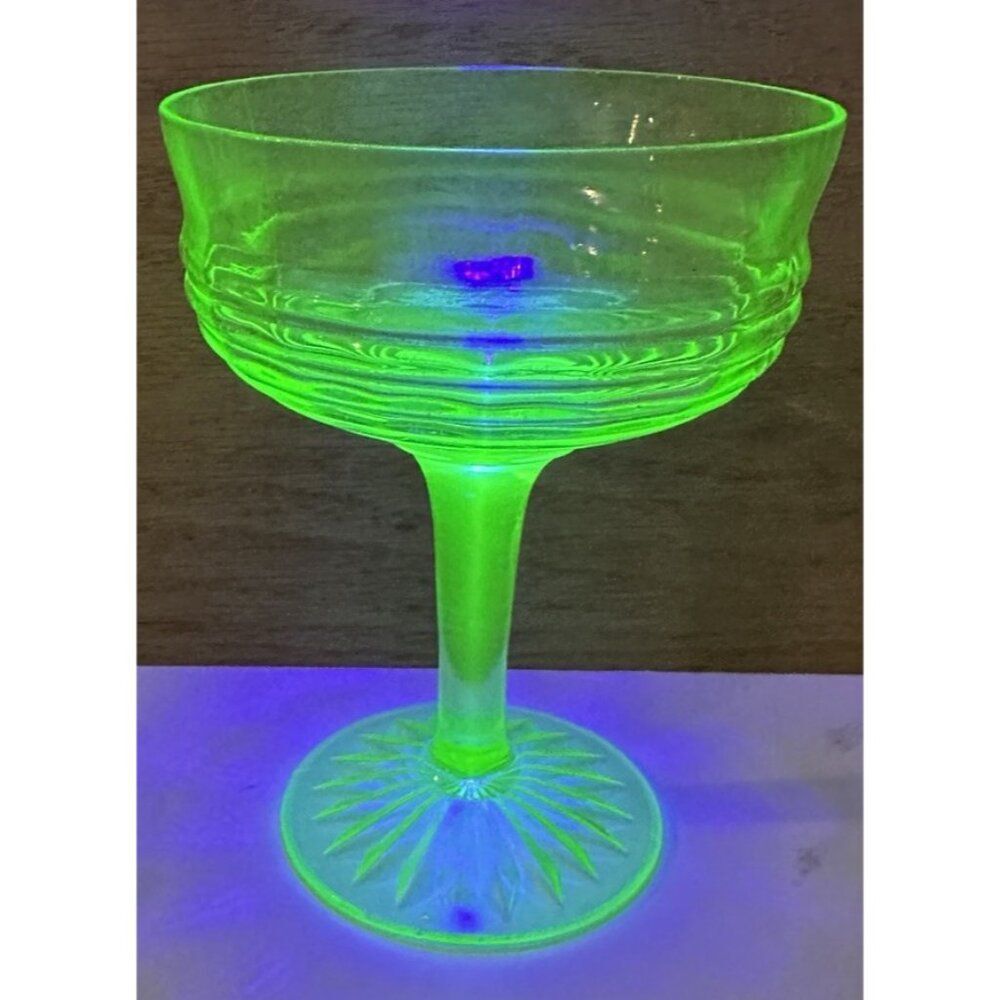 Vintage Uranium Anchor Hocking Circle Green Champagne Glass